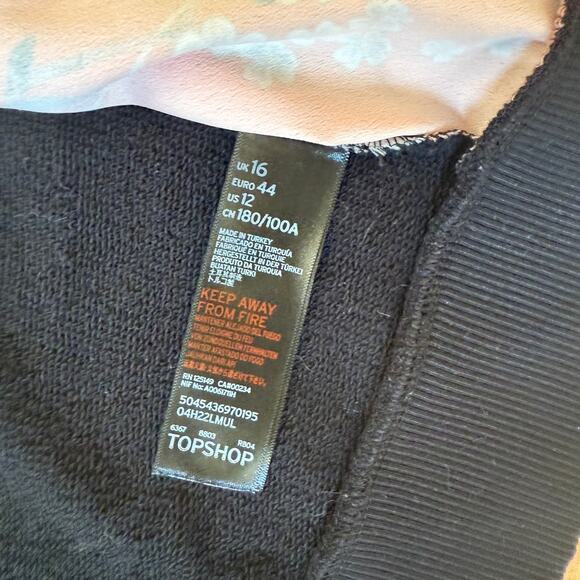 TopShop Floral Front Hooded Sweatshirt US Size 12 Asian Inspired Orange Black - Picture 7 of 7
